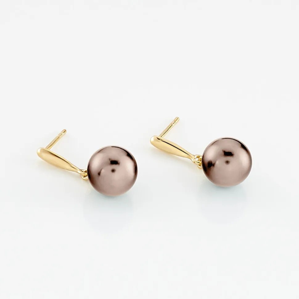 Boucles D'oreilles Pendantes Semi-baroque Or Jaune Perle De Tahiti