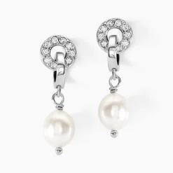 Boucles D'oreilles Pendantes Gaetane Argent Blanc Perle Oxyde