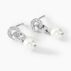 Boucles D'oreilles Pendantes Gaetane Argent Blanc Perle Oxyde