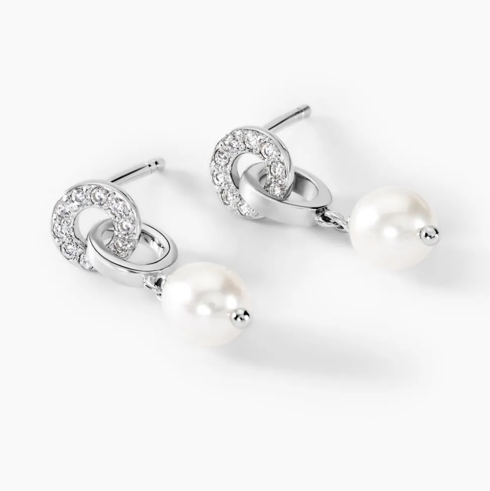 Boucles D'oreilles Pendantes Gaetane Argent Blanc Perle Oxyde