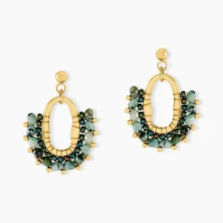 Boucles D'oreilles Pendantes Athena Acier Jaune Verre Turquoise