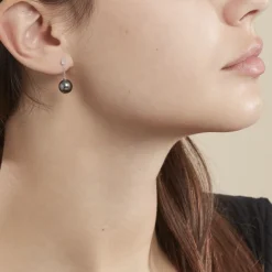 Boucles D'oreilles Pendantes Semi-ronde Or Blanc Perle De Tahiti