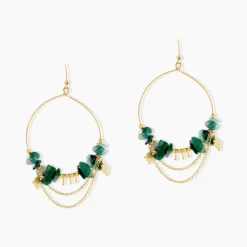 Boucles D'oreilles Pendantes Athena Acier Doré Jaspe Africain