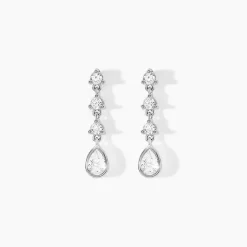 Boucles D'oreilles Pendantes Hida Argent Blanc Oxyde De Zirconium