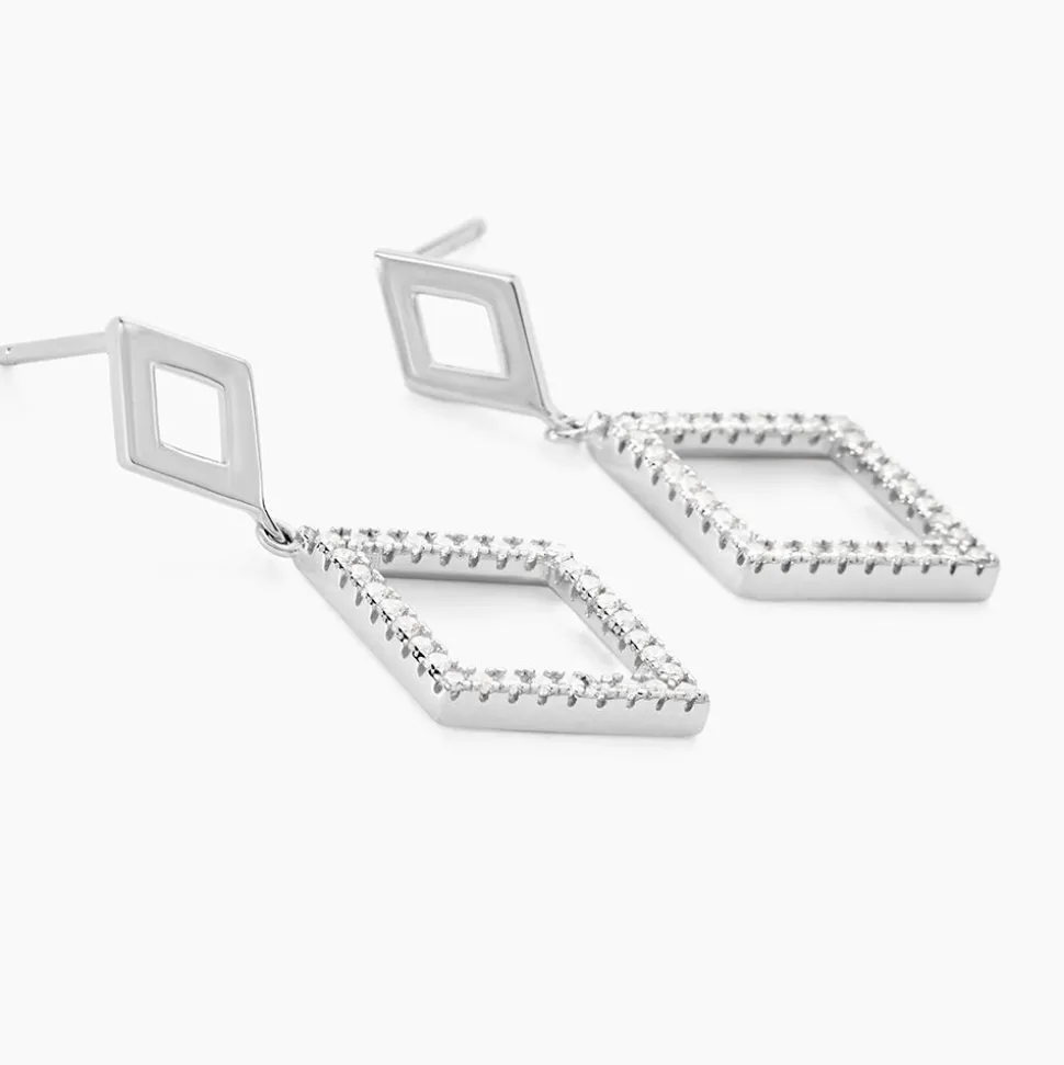 Boucles D'oreilles Pendantes Sounia Argent Blanc Oxyde De Zirconium