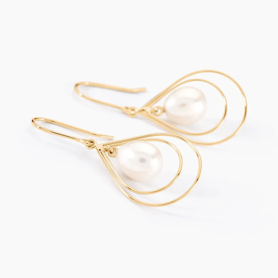 Boucles D'oreilles Pendantes Martyna Or Jaune Perle De Culture
