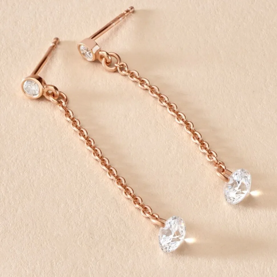 Boucles D'oreilles Pendantes Constantin Argent Rose Oxyde De Zirconium