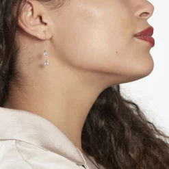Boucles D'oreilles Pendantes Djime Or Blanc Amethyste