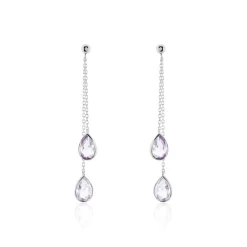 Boucles D'oreilles Pendantes Djime Or Blanc Amethyste