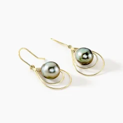 Boucles D'oreilles Pendantes Martyna Or Jaune Perle De Tahiti