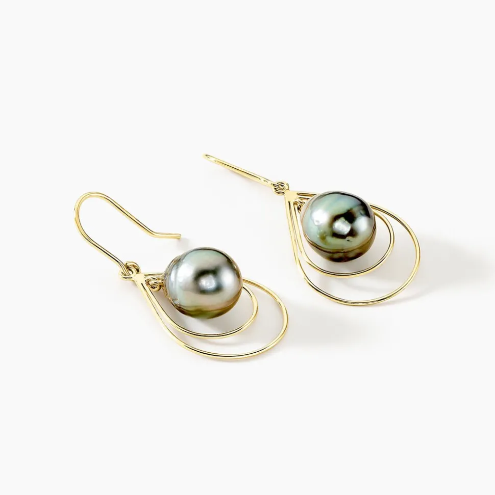 Boucles D'oreilles Pendantes Martyna Or Jaune Perle De Tahiti