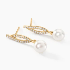 Marc Orian Pendantes|Parures De Mariage > Boucles D'oreilles Pendantes Tesnimae Or Jaune Oxyde Perle De Culture
