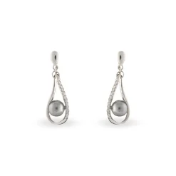 Boucles D'oreilles Pendantes Alexya Argent Perle D'imitation Et Oxyde
