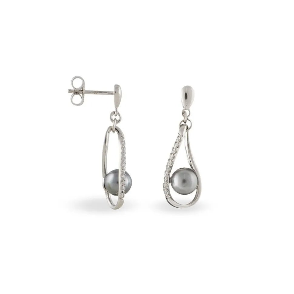 Boucles D'oreilles Pendantes Alexya Argent Perle D'imitation Et Oxyde