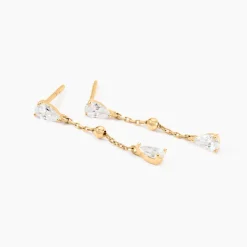 Boucles D'Oreilles Pendantes Scintillante Plaqué Or Jaune Oxyde De Zirconium