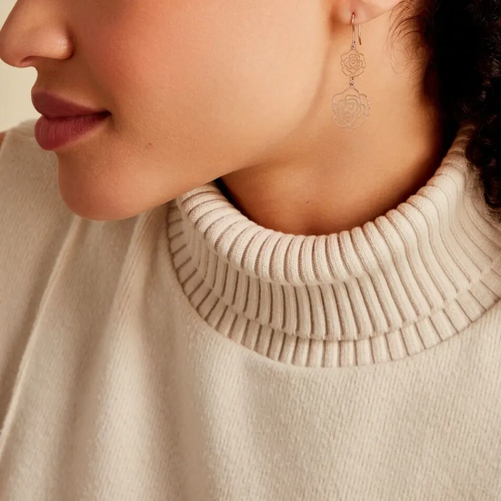 Marc Orian Pendantes|Boucles D'Oreilles Fleur > Boucles D'oreilles Pendantes Margotte Argent Rose