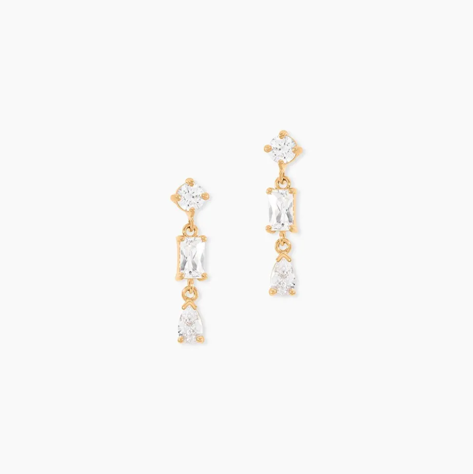 Boucles D'Oreilles Pendantes Sya Plaque Or Jaune Oxyde De Zirconium