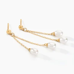 Marc Orian Pendantes|Parures De Mariage > Boucles D'oreilles Pendantes Carrine 2 Fils Or Jaune Perle De Culture or jaune perle nacre