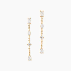 Boucles D'Oreilles Pendantes Scintillante Plaque Or Jaune Oxyde De Zirconium