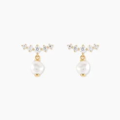 Boucles D'Oreilles Pendantes Elysia Or Jaune Perle De Culture Oxyde De Zirconium