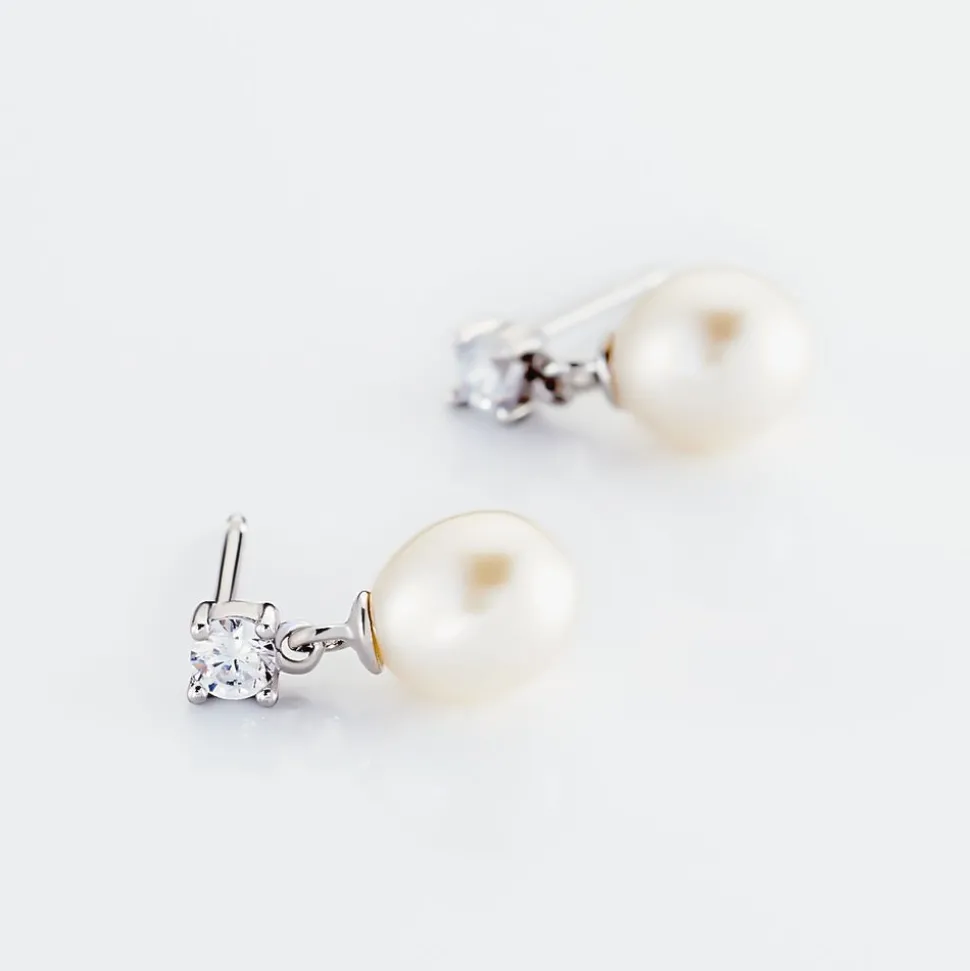 Boucles D'oreilles Pendantes Dolores Argent Perle De Culture Et Oxyde