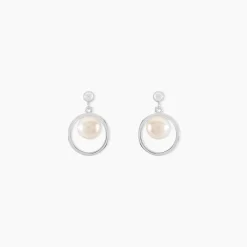 Boucles D'oreilles Pendantes Ivana Argent Blanc Perle De Culture