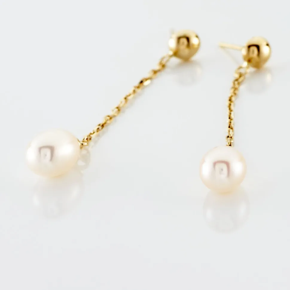 Boucles D'oreilles Pendantes Adriette Or Jaune Perle De Culture