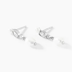 Boucles D'oreilles Pendantes Dua Argent Blanc Perle De Culture Oxyde