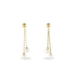Boucles D'oreilles Pendantes Carrine 2 Fils Or Jaune Perle D'imitation