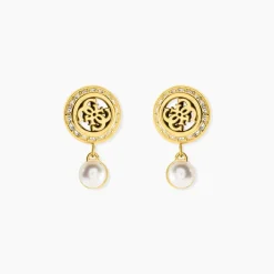 GUESS BIJOUX Pendantes|Bijoux Zirconium > Boucles D'Oreilles Pendantes Guess Tiny Pearly Acier Jaune Oxyde De Zirconium Perle D'Imitation