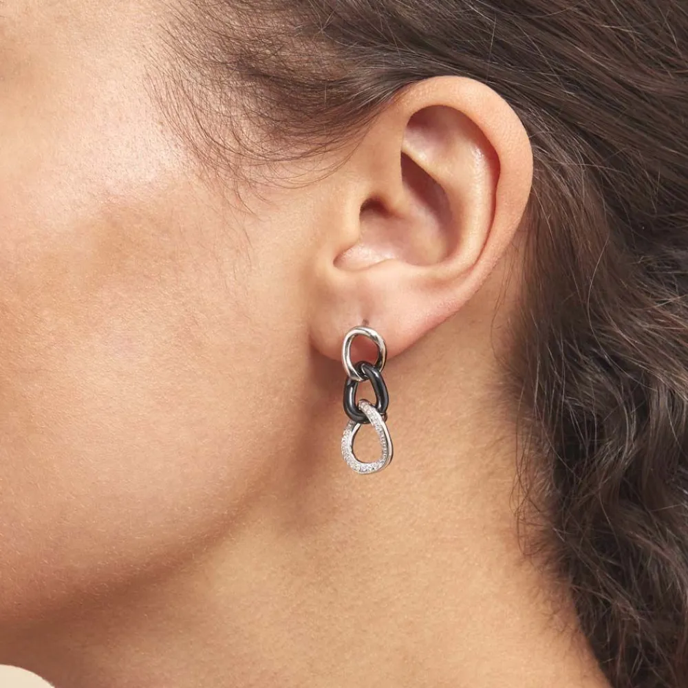 Marc Orian Pendantes|Boucles D'Oreilles Argent > Boucles D'oreilles Pendantes Link Argent Blanc Céramique Et Oxyde