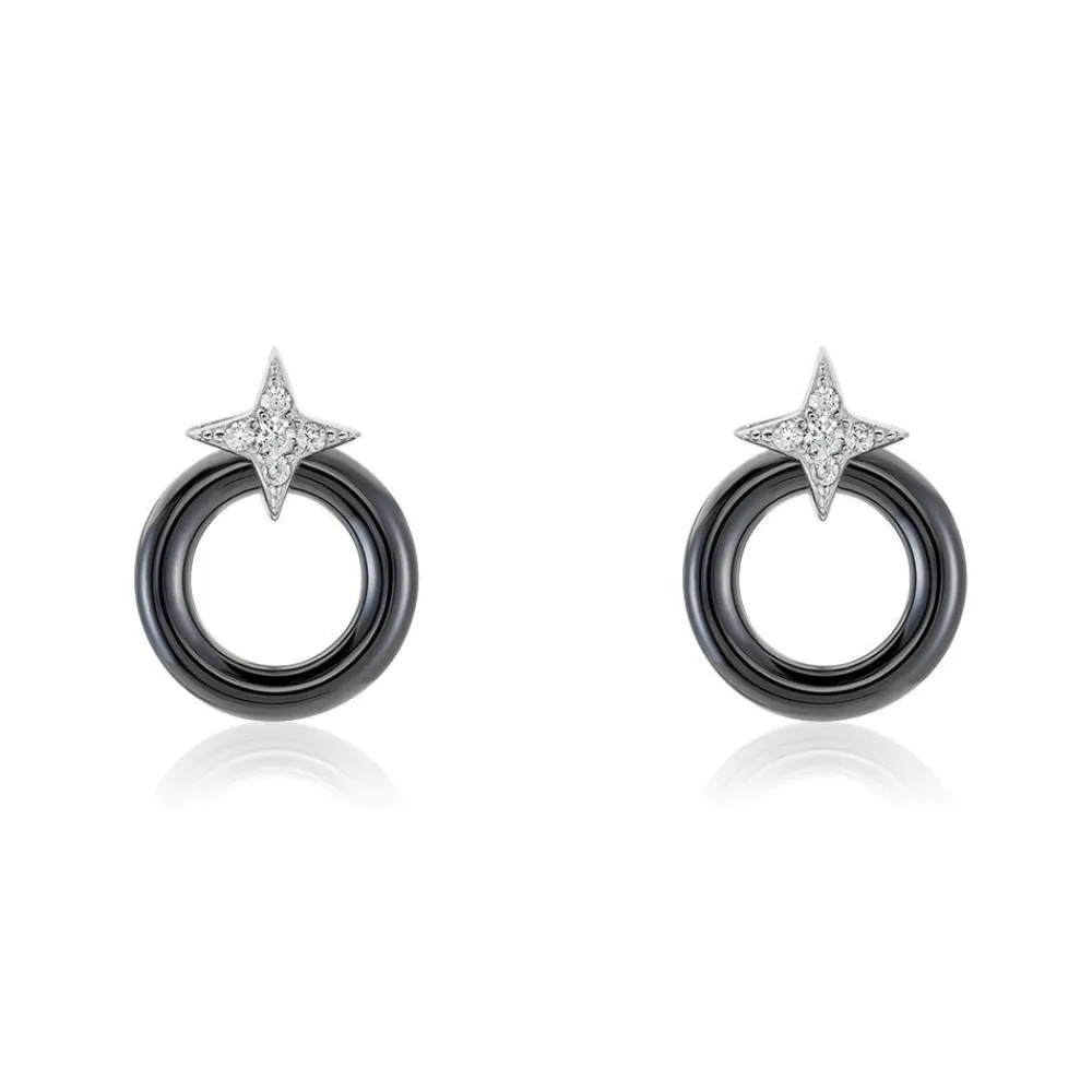 Marc Orian Pendantes|Boucles D'Oreilles Argent > Boucles D'oreilles Pendantes Merelle Argent Blanc Céramique Oxyde
