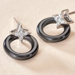 Marc Orian Pendantes|Boucles D'Oreilles Argent > Boucles D'oreilles Pendantes Merelle Argent Blanc Céramique Oxyde