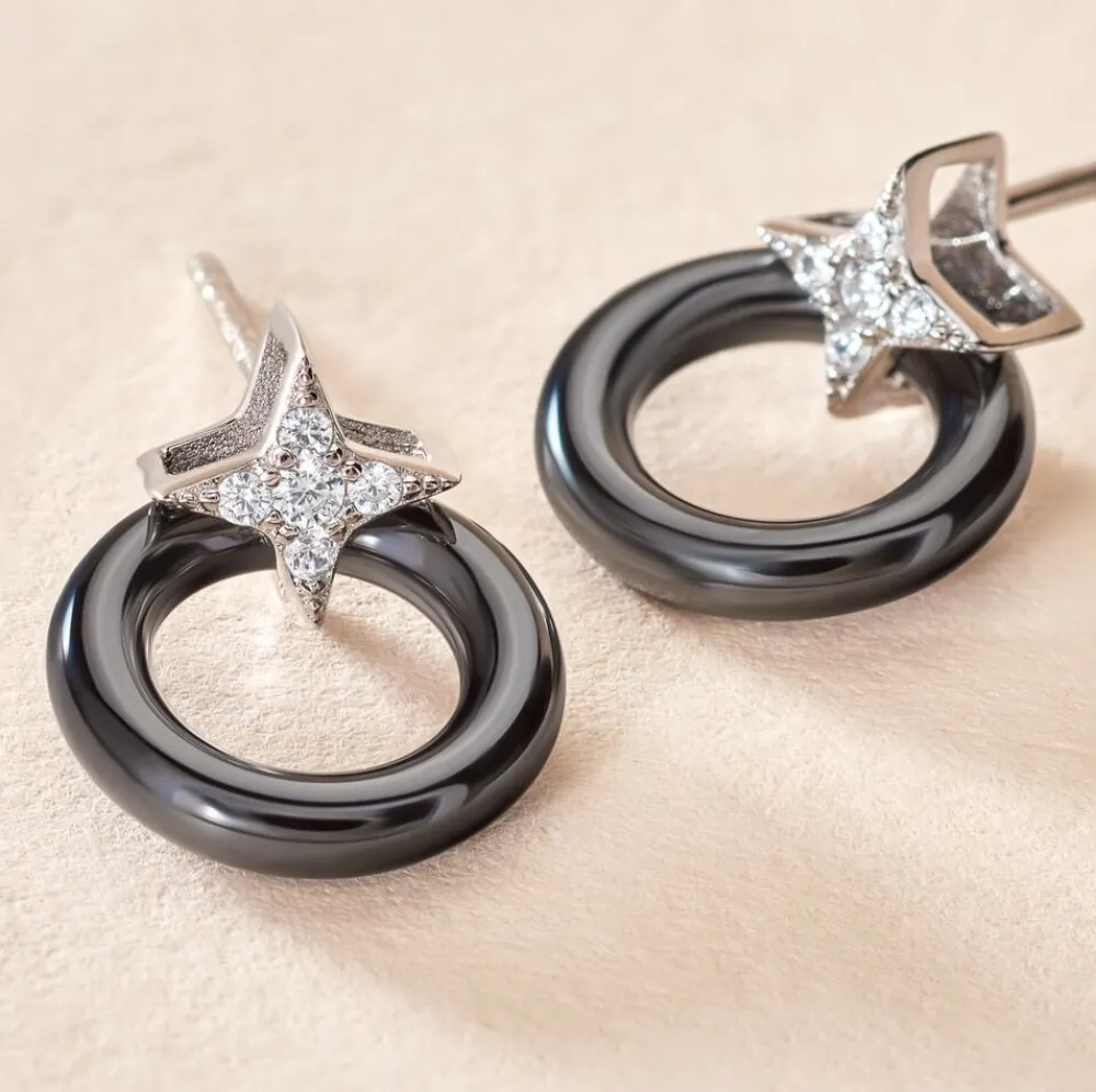 Marc Orian Pendantes|Boucles D'Oreilles Argent > Boucles D'oreilles Pendantes Merelle Argent Blanc Céramique Oxyde