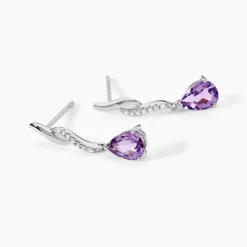 Marc Orian Pendantes|Anniversaire De Mariage > Boucles D'oreilles Pendantes Assaf Or Blanc Amethyste Et Oxyde