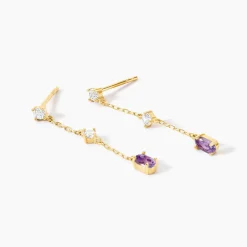 Marc Orian Pendantes|Boucles D'Oreilles Améthyste > Boucles D'Oreilles Pendantes Thurayya Or Jaune Améthyste Oxyde De Zirconium