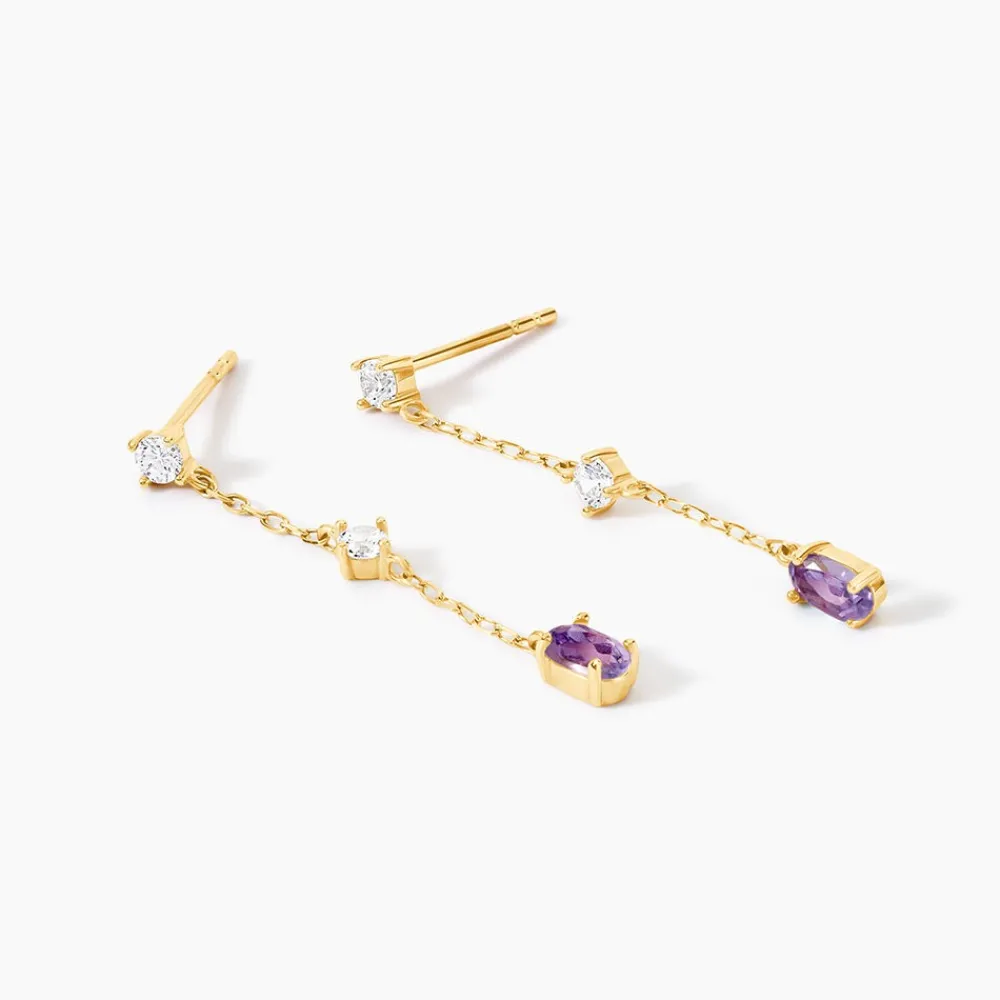 Marc Orian Pendantes|Boucles D'Oreilles Améthyste > Boucles D'Oreilles Pendantes Thurayya Or Jaune Améthyste Oxyde De Zirconium