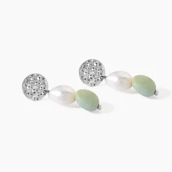 Marc Orian Pendantes|Boucles D'Oreilles Argent > Boucles D'oreilles Pendantes Aroha Argent Blanc Amazonite Perle