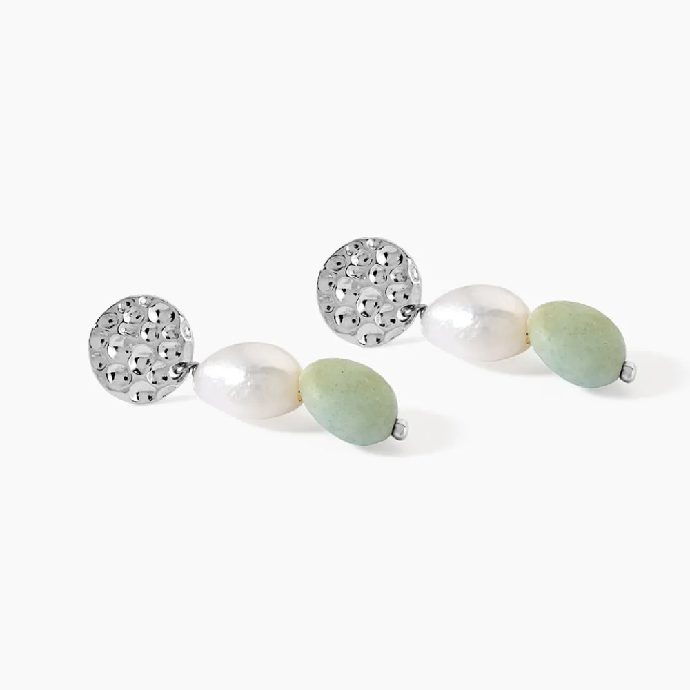 Marc Orian Pendantes|Boucles D'Oreilles Argent > Boucles D'oreilles Pendantes Aroha Argent Blanc Amazonite Perle