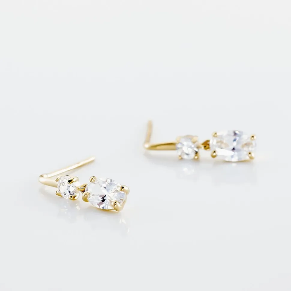 Boucles D'oreilles Pendantes Gulbeyaz Or Jaune Oxyde De Zirconium