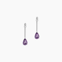 Boucles D'oreilles Pendantes Goutte Or Blanc Amethyste