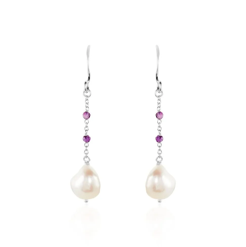 Boucles D'oreilles Pendantes Kerri Argent Blanc Perle De Culture