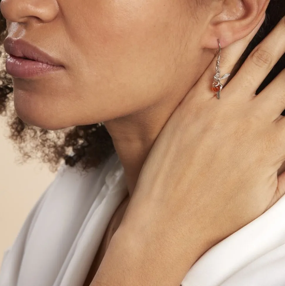 Boucles D'oreilles Pendantes Argent Blanc Abellia Ambre