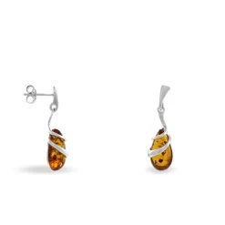 Boucles D'oreilles Pendantes Argent Blanc Melusine Ambre