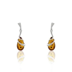 Boucles D'oreilles Pendantes Argent Blanc Melusine Ambre
