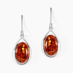 Boucles D'oreilles Pendantes Hilda Argent Blanc Ambre