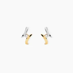 Boucles D'oreilles Pendantes Ascagne Or Bicolore Oxyde De Zirconium