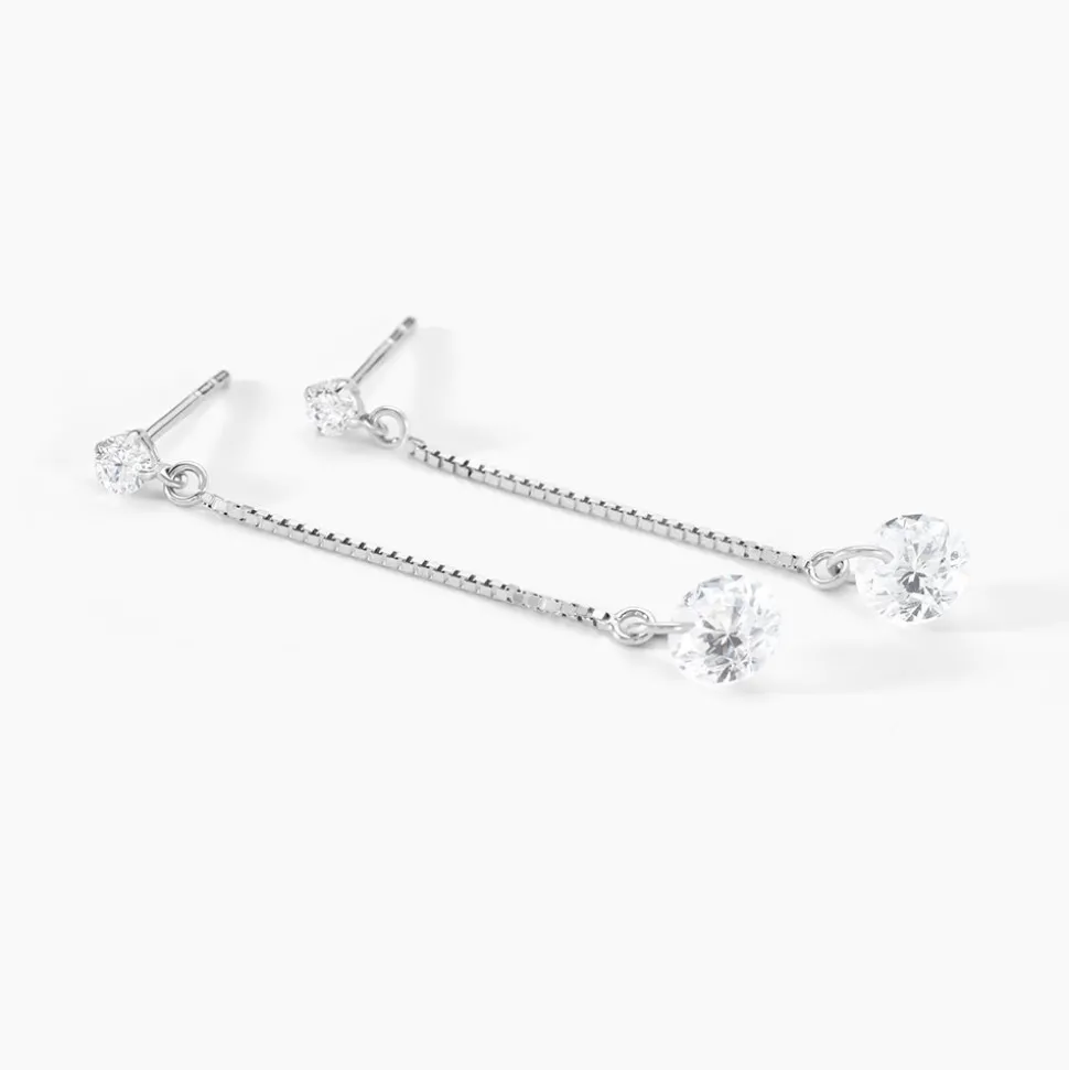 Boucles D'oreilles Pendantes Regane Or Blanc Oxyde De Zirconium