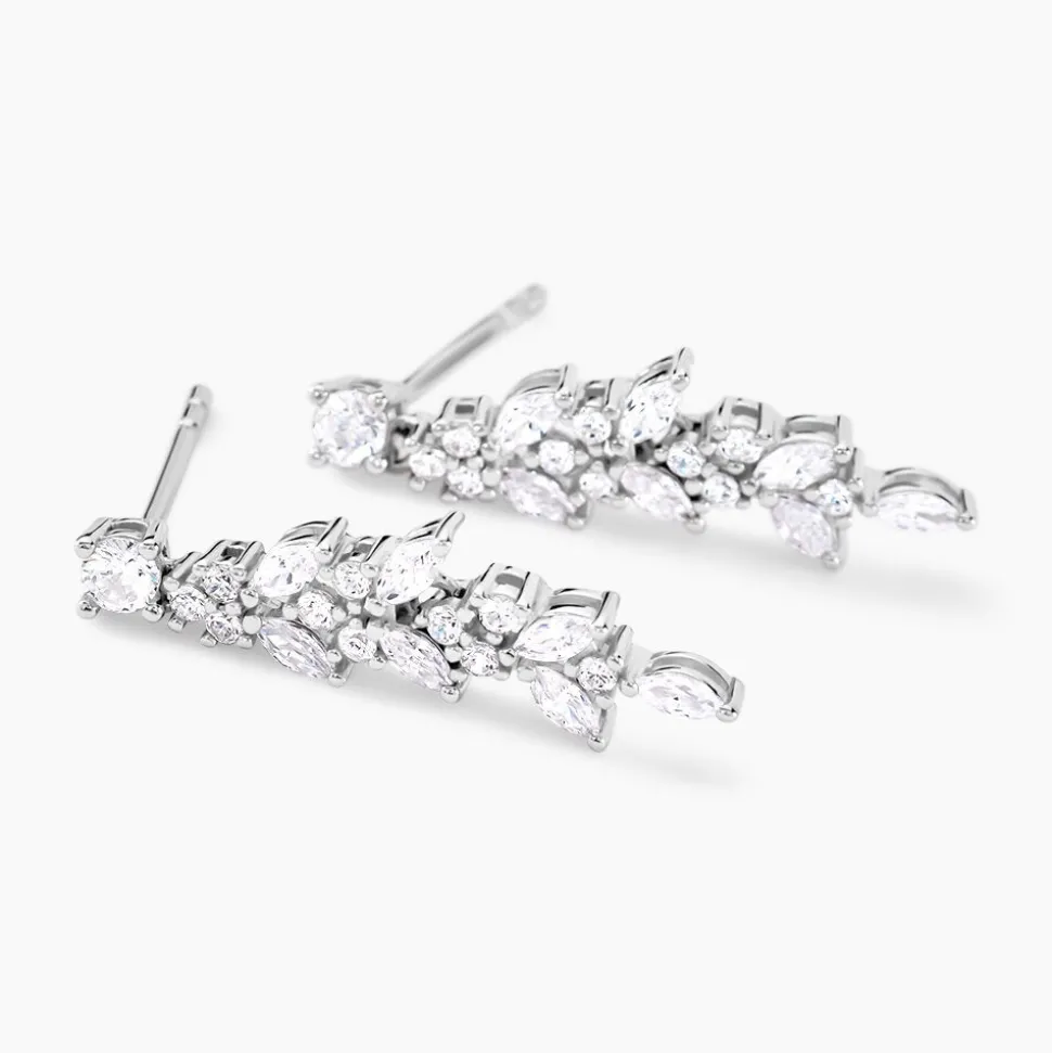Boucles D'oreilles Pendantes Argent Blanc Precieux Flocon Oxyde
