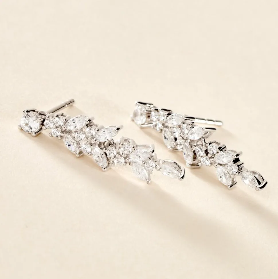 Boucles D'oreilles Pendantes Argent Blanc Precieux Flocon Oxyde